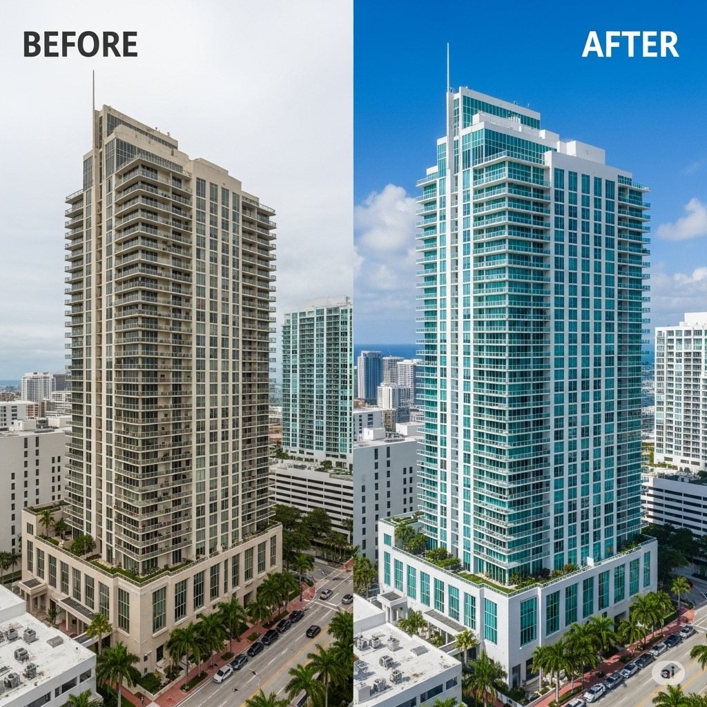 Before and after HOA building renovation